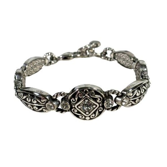 BRIGHTON Deco Lace Bracelet Silver Plated w/Cubic Zirconia Stones/ Rhinestones - Picture 1 of 16